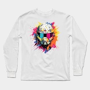 Man With Helmet Video Game Character Futuristic Warrior Portrait  Abstract Long Sleeve T-Shirt